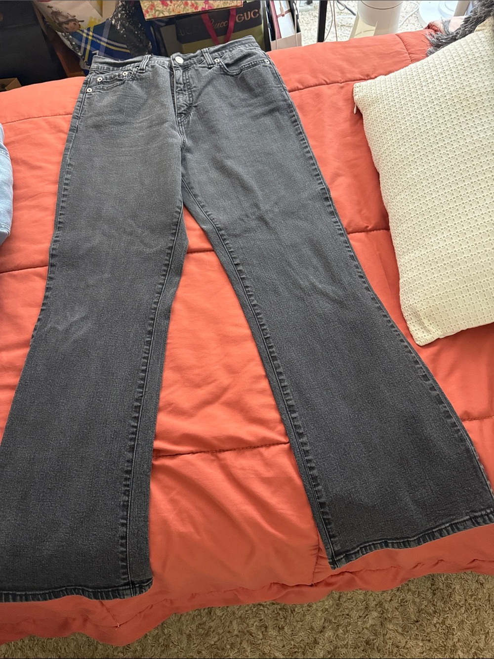 High-Rise Charcoal Flare Jeans - Wide Leg Women's Denim
